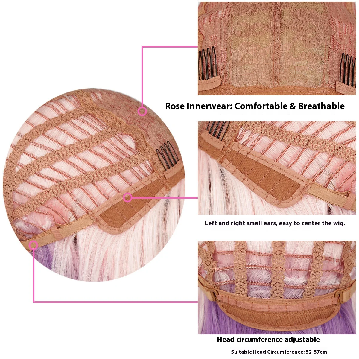 Short Bob Straight Wig With Bangs for Women 12 Inch Ombre Pink Purple Straight Wigs Synthetic Halloween Cosplay Party Daily Hair