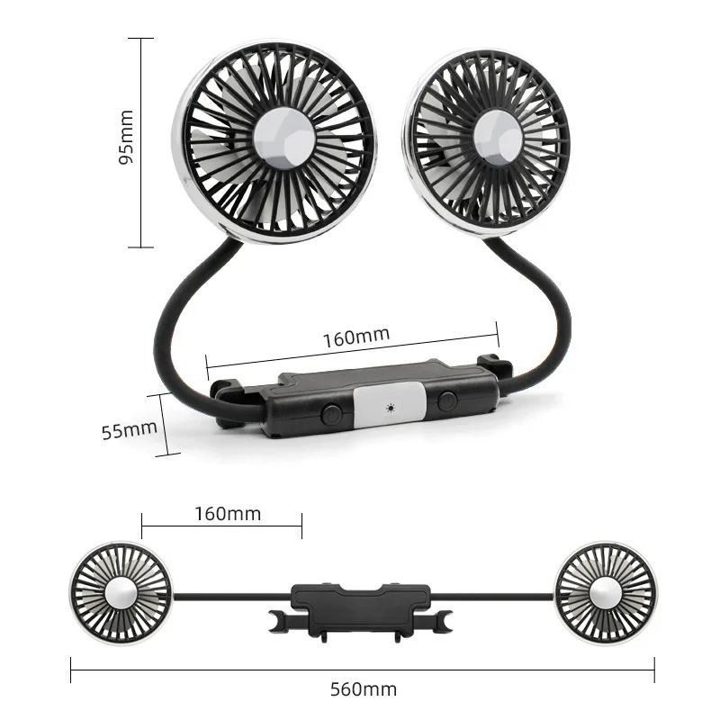 2026 New Upgrade 2 Pcs Car Fan For Backseat Dual Backseat Cooling 360 Degree Rotatable Seat Fans With LED Light USB C
