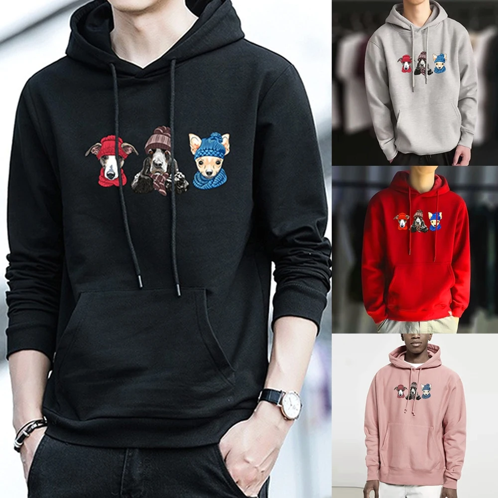 

Men's Hoodie Sweatshirt Casual Long Sleeve Pockets Streetwear Hip Hop 2022 Fashion Men Draw String Clothes Pullover Dog Printing