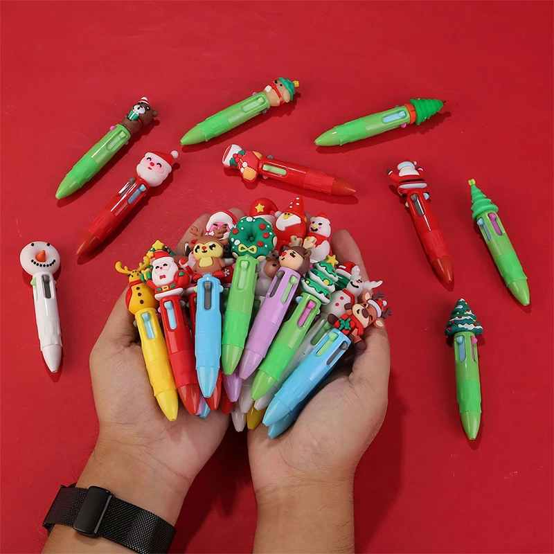 

10 шт., мини-гелевая ручка с милым лосем и Санта-Клаусом, ручка для справочника, рождественская четырехцветная шариковая ручка, студенческий приз, подарок