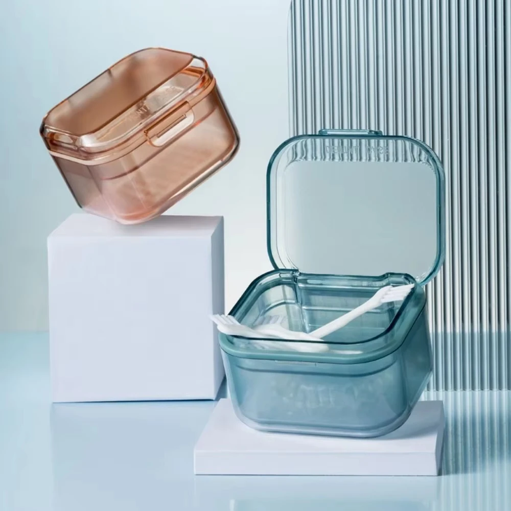 Multi-Function Braces Storage Box PC Material 3-Layers Design Clean Soak Storage Frosted Coating Portable Denture Storage Box