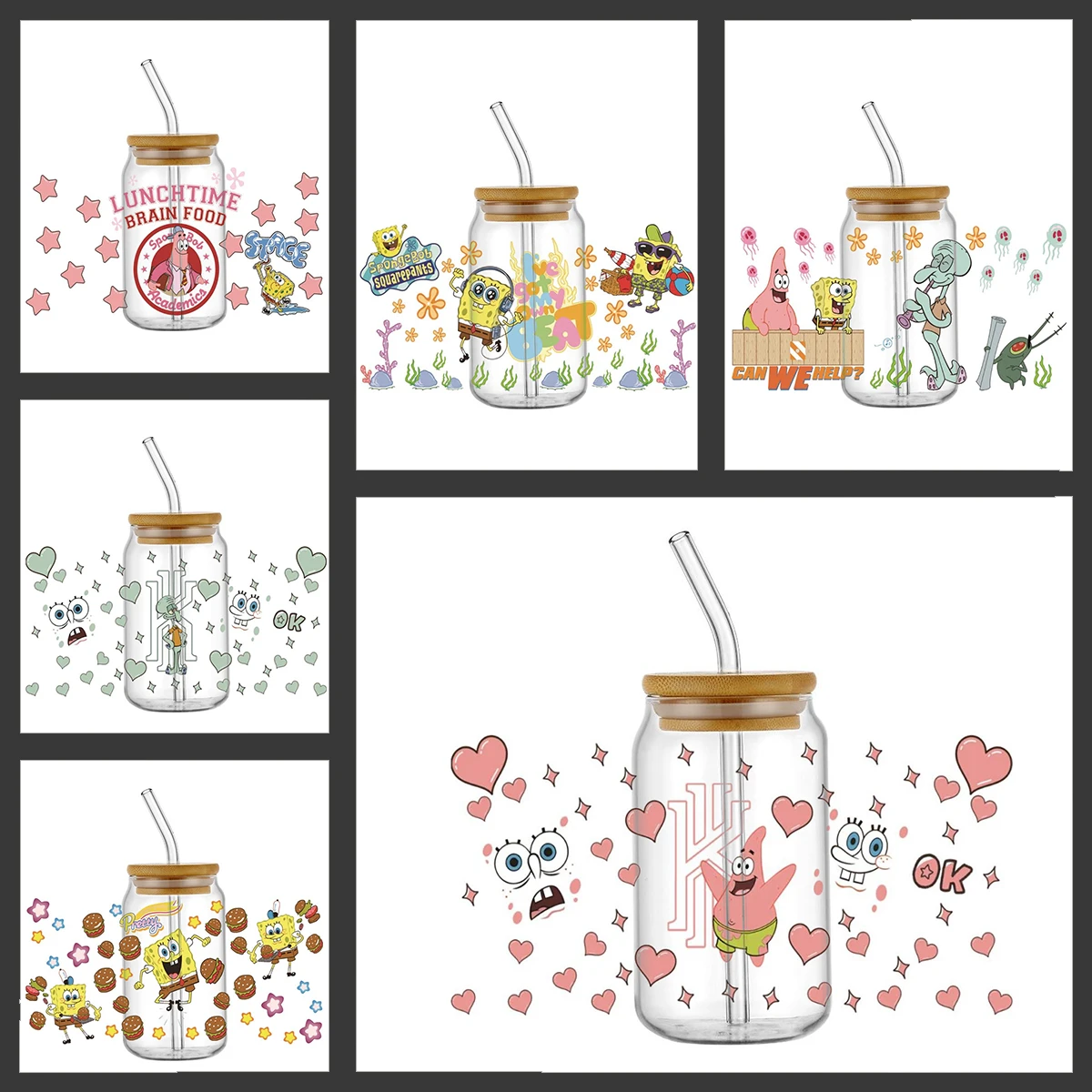 Adorables Pegatinas de Transferencia UVDTF de Dibujos Animados para Latas Libbey de 16 oz, Calcomanías para Tazas DIY, Fáciles de Despegar, Pegatinas para Envolver Tazas