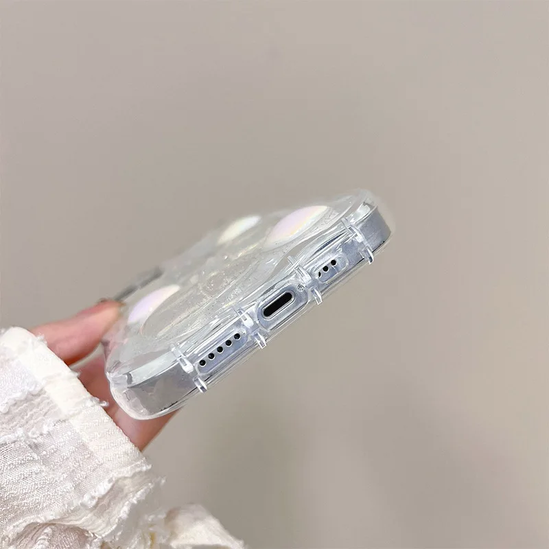 ثلاثية الأبعاد الليزر الملونة القلب قضية الهاتف آيفون 16 15 14 13 12 برو ماكس فاخر جميل لينة الكرتون موجة للصدمات الغطاء الخلفي