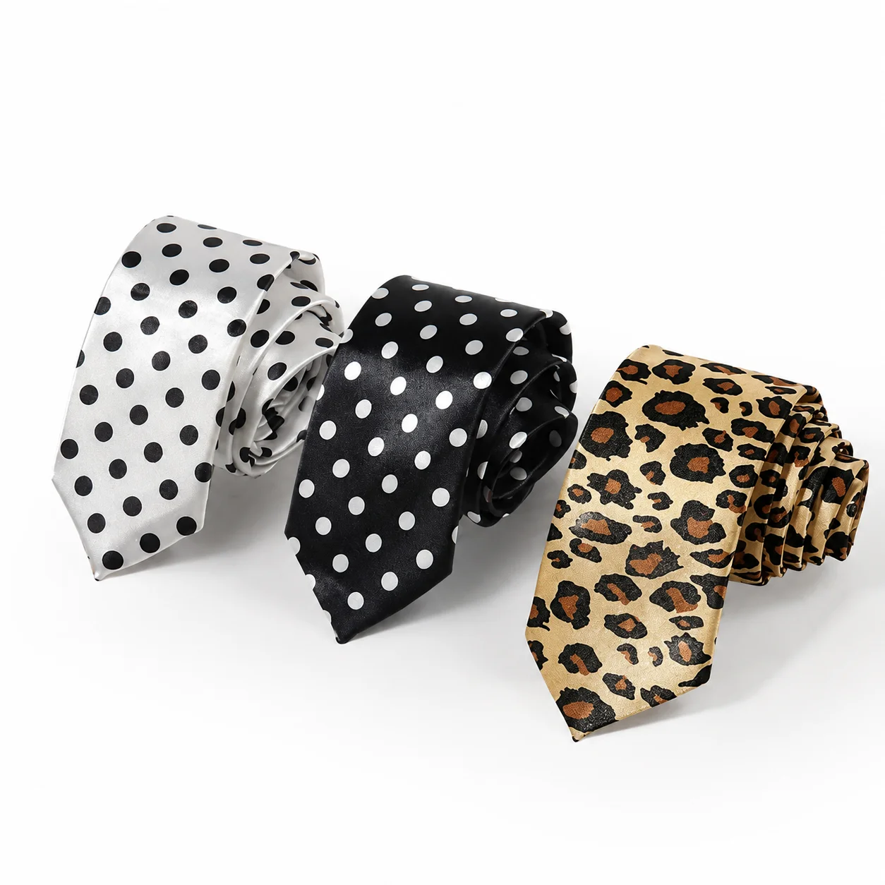 Hand-Tied Narrow Tie 5cm (1.97inch) Polyester Shiny Polka Dot Leopard Print Unisex Black White Yellow Multi-Color Trendy Party Photo Shoot Suit Accessories