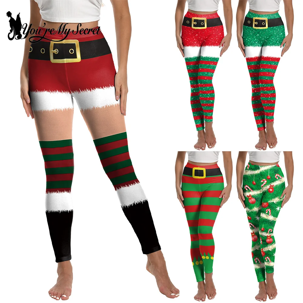 [You're My Secret] Christmas Leggings for Women Xmas Tree Printed Pants Holiday Party Trousers Gifts Family Home Casual Bottom