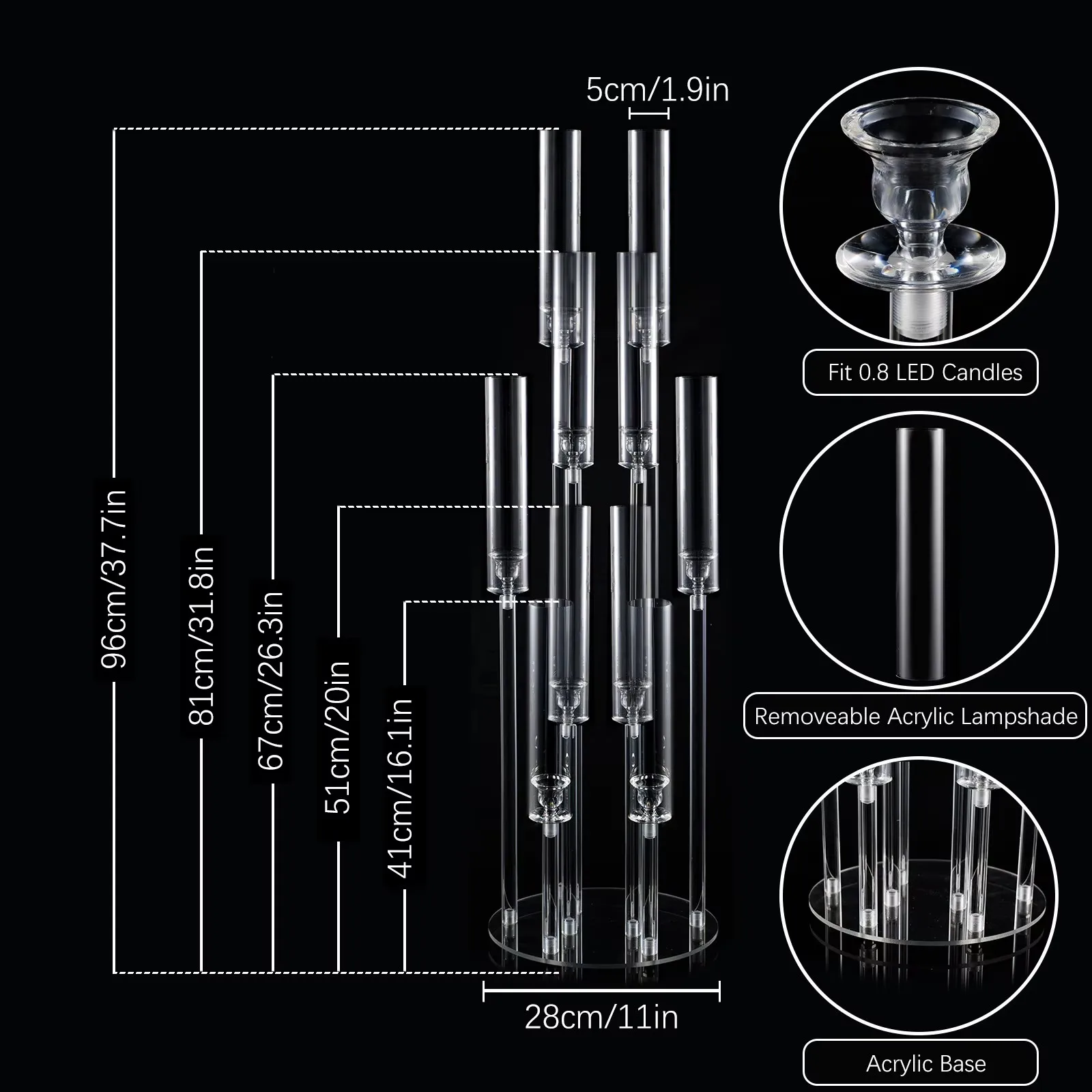 10 Arm Acrylic Candelabra Centerpieces 37.7 Inch Tall Floor Candlestick Holder with Lampshades for Wedding Table Decorations Party Event view 4