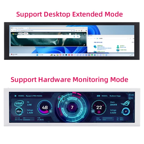 Imagen 2 del producto TURZX 8,8 pulgadas USB pantalla secundaria tipo C pantalla extendida de escritorio tarjeta TF reproducción 1920*480 IPS LCD CPU RAM GPU Monitor NO AIDA64