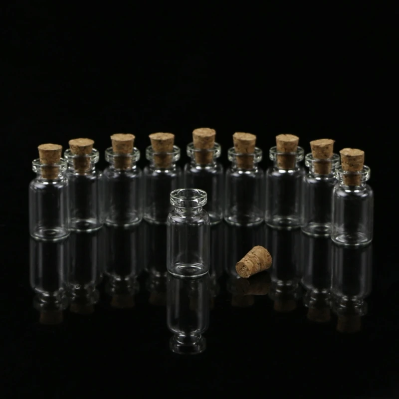 Mini Glass for Wish Bottle Vial, Cork Stopper, Storage Pendant, 0.5, 1, 2, 10Pcs