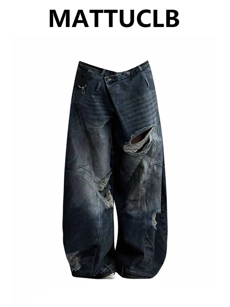 

Женские летние мешковатые рваные джинсы Goblin Core в японском стиле с низкой посадкой Y2K, широкие джинсовые брюки 2000-х, эстетический Harajuku Tomboy