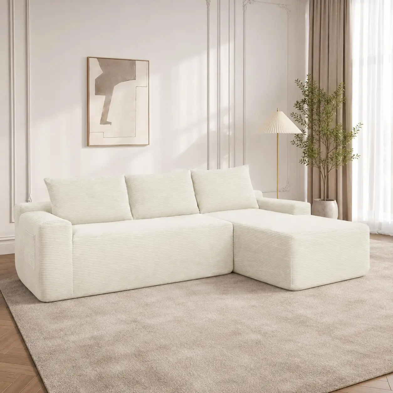 Boneless Couch Cloud Sofa, Frameless L-Shaped Modular Sectional, Deep Seat, Skin-Friendly Corduroy, No Assembly,, Customized