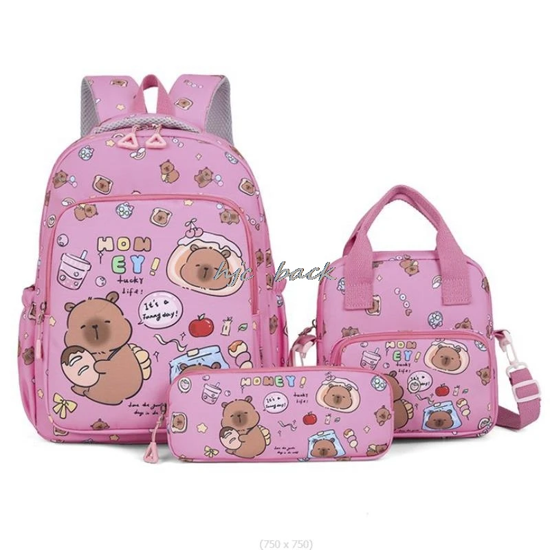 

3Pcs/set Capybara Print Backpack Lunch Bag with Pencilcase Colorful Patterns Boys Girls Back To School High-capacity Schoolbags