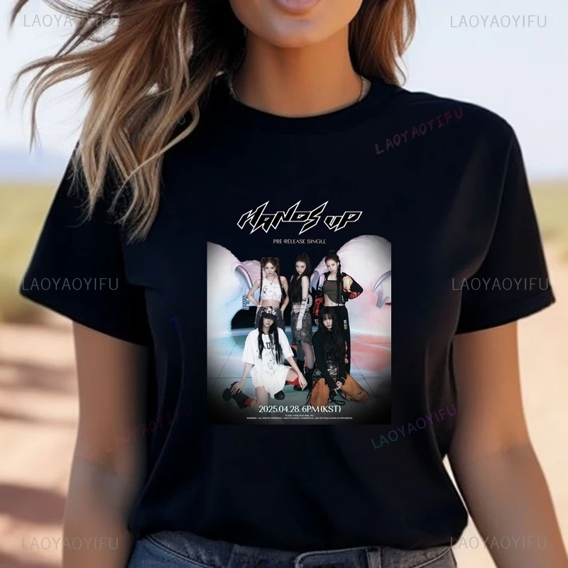 تي شيرت عصري مطبوع عليه ملصق كلاسيكي للفتيات الكوريات الجنوبي مجموعة الغناء والرقص MEOVV، تي شيرت نسائي قطني #3