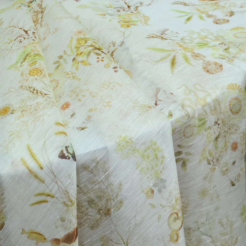 High Quality Flowery Cool Breathable Silk Linen Silkworm Silk Fabric Clothing Shirt Dress National Style Fabric