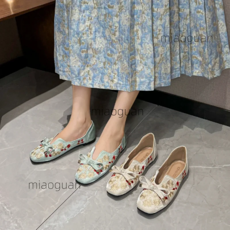 National Style Flowers Embroidered Women Canvas Shoes Ballet Flats Comfort Vintage Ballerinas Ladies Dancing Heels Pumps Zapatos