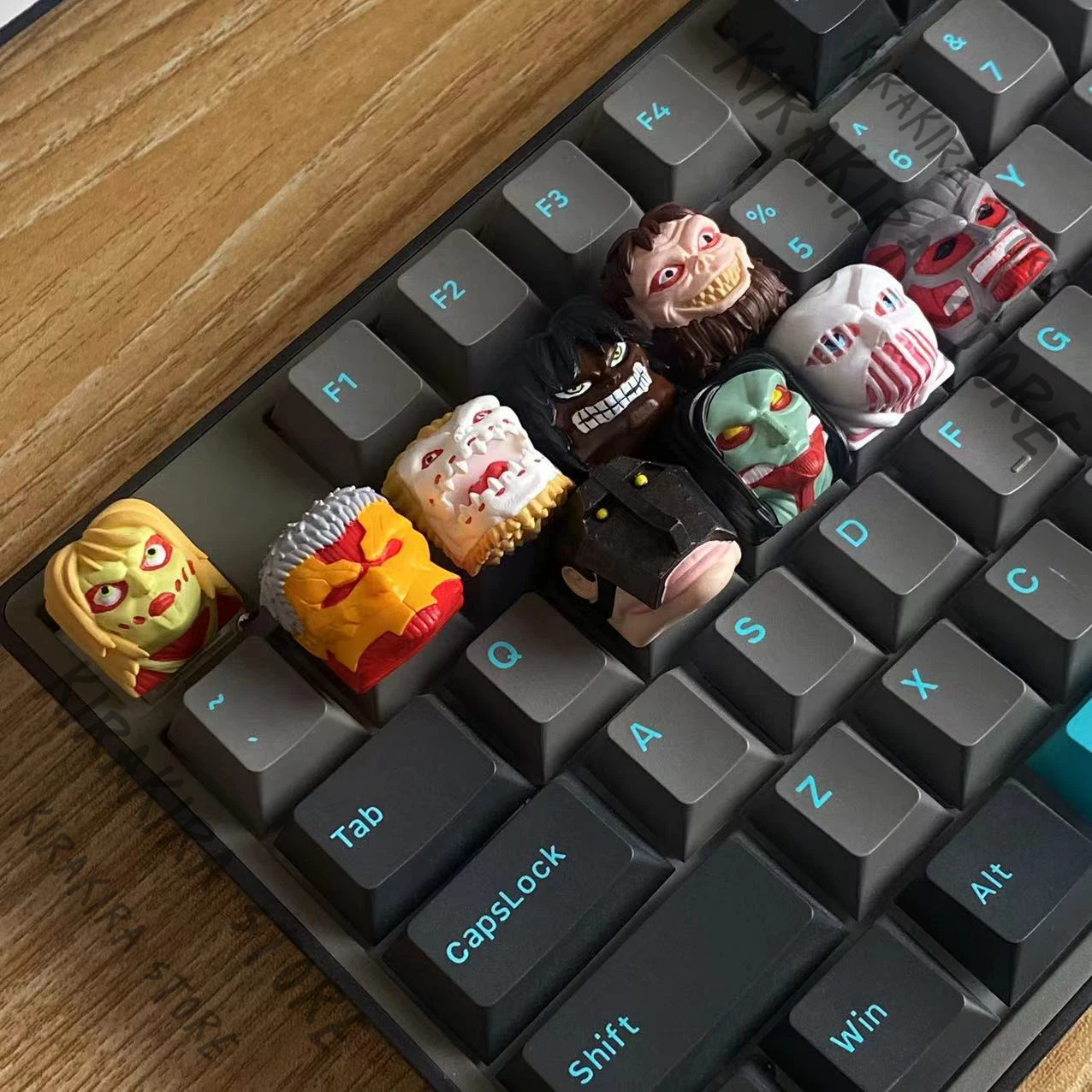 

Attack on Titan Cosplay Eren Jaeger Anime Mechanical Keyboard Mikasa.Ackerman Resin Keycap Handicraft Figurine Mascot Ornaments