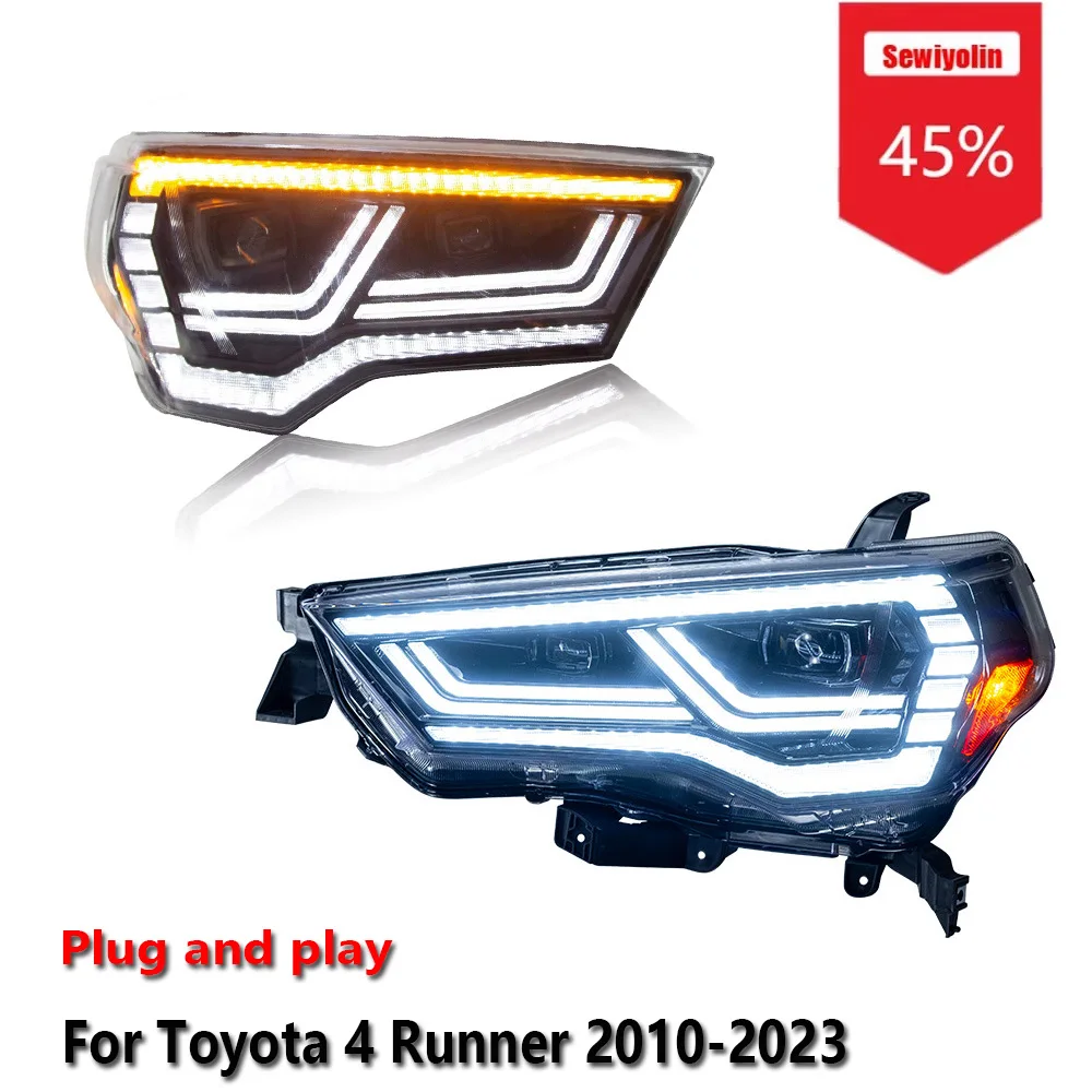 

Sewiyolin Car LED Headlight Assemblies For Toyota 4 Runner 2010-2023 Yellow / white DRL Fog Brake Turn Signal Lamp Plug and Play