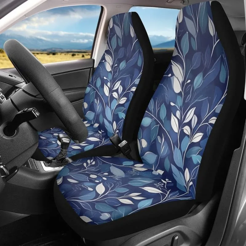 Botanical Leaf Hand Drawing 2pcs/Set Car Seat Covers Front Blue Plant Automotive Seat CoversVehicle Bucket Seat Cover Washable C