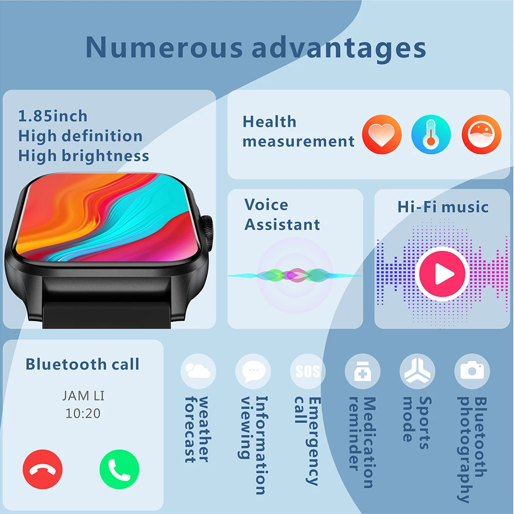 GEJIAN 2025 New Men's Smart Watch 1.85-inch HD 240*284 Heart Rate Monitoring Bluetooth Call Waterproof Fitness Track Smart Watch