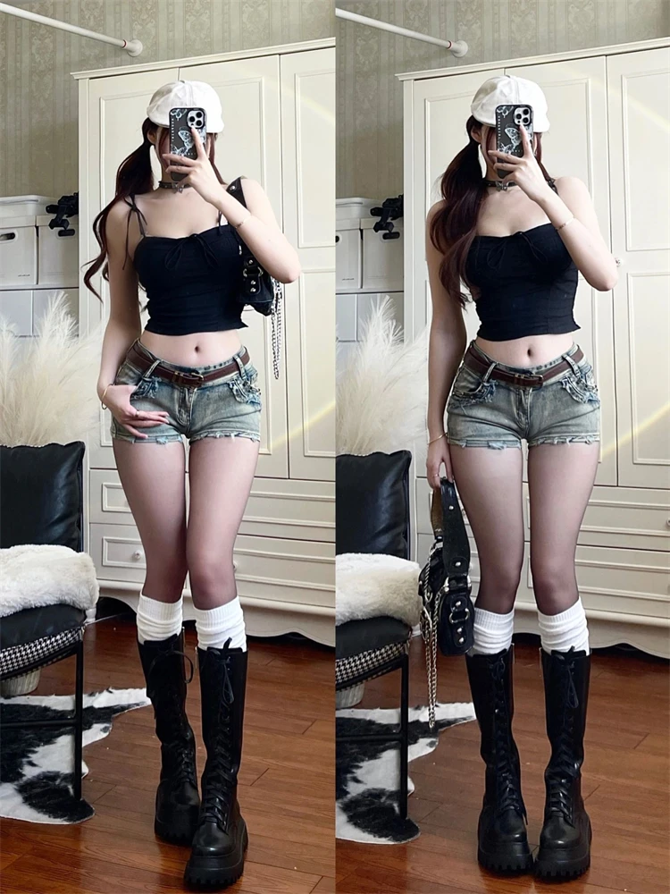 

Summer Sle High Waist A-Line Denim orts Women's Spicy Millennium Hot Pants Tight Slimming Jeans ort Length Pure Color