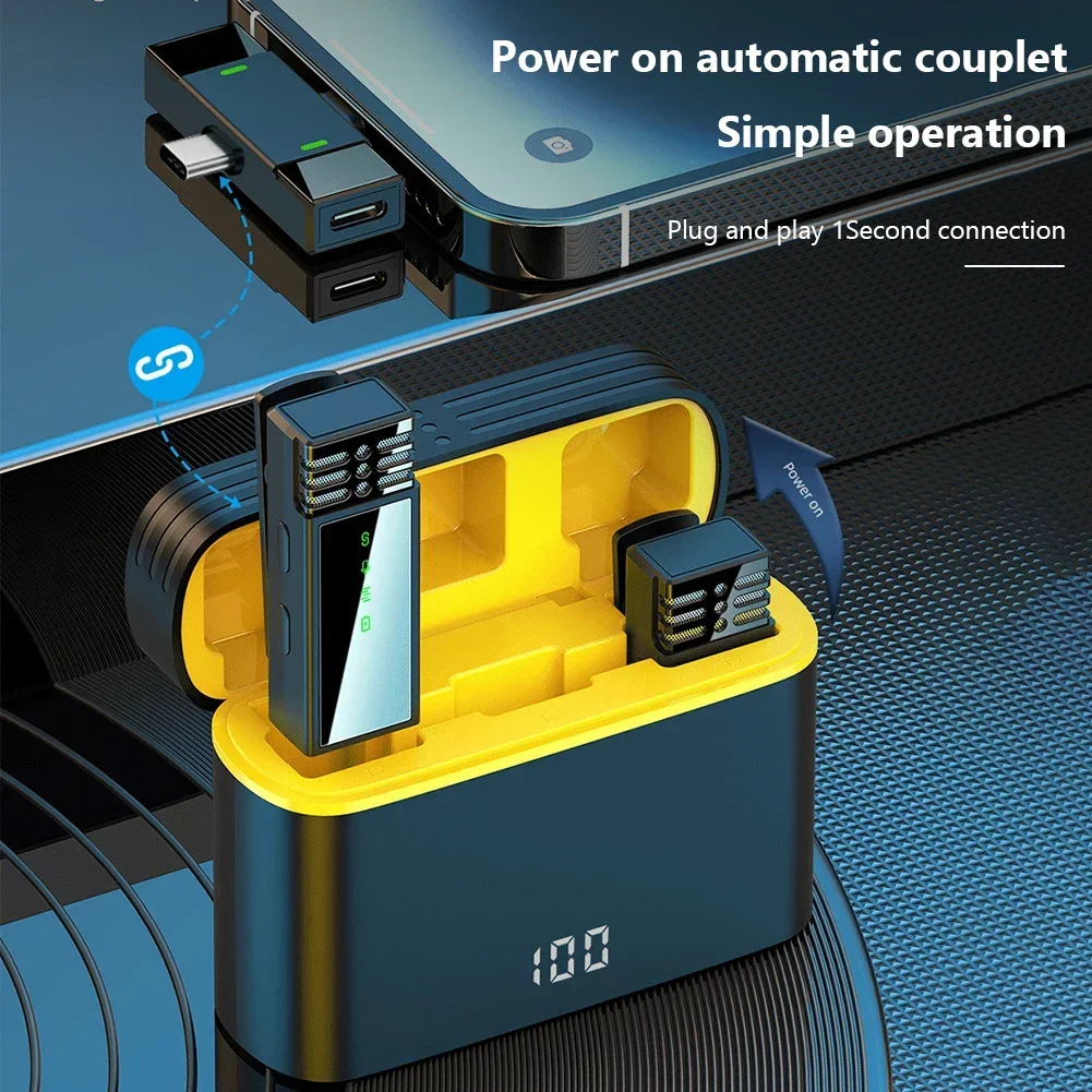 Powerwin 2.4G نظام ميكروفون لاسلكي Lavalier مع علبة شحن لهاتف iPhone Android Mini Clip Lapel Live Stream
