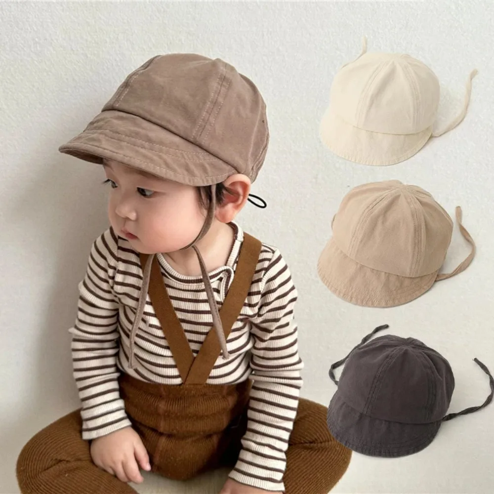 Korean Solid Color Sun Hat Lace-up Drawstring Baseball Cap Adjustable Infant Hat Summer