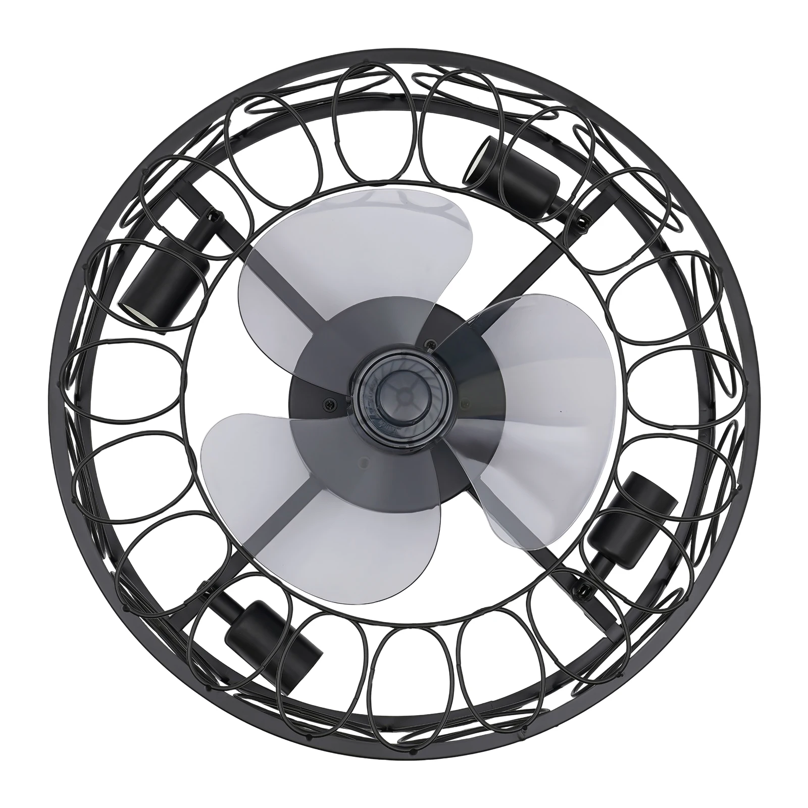 선풍기 LED 케이지 샹들리에 램프 및 리모컨 천장 선풍기, 레트로 메탈 선풍기 라이트, 기어 윈드 블랙, 18 인치