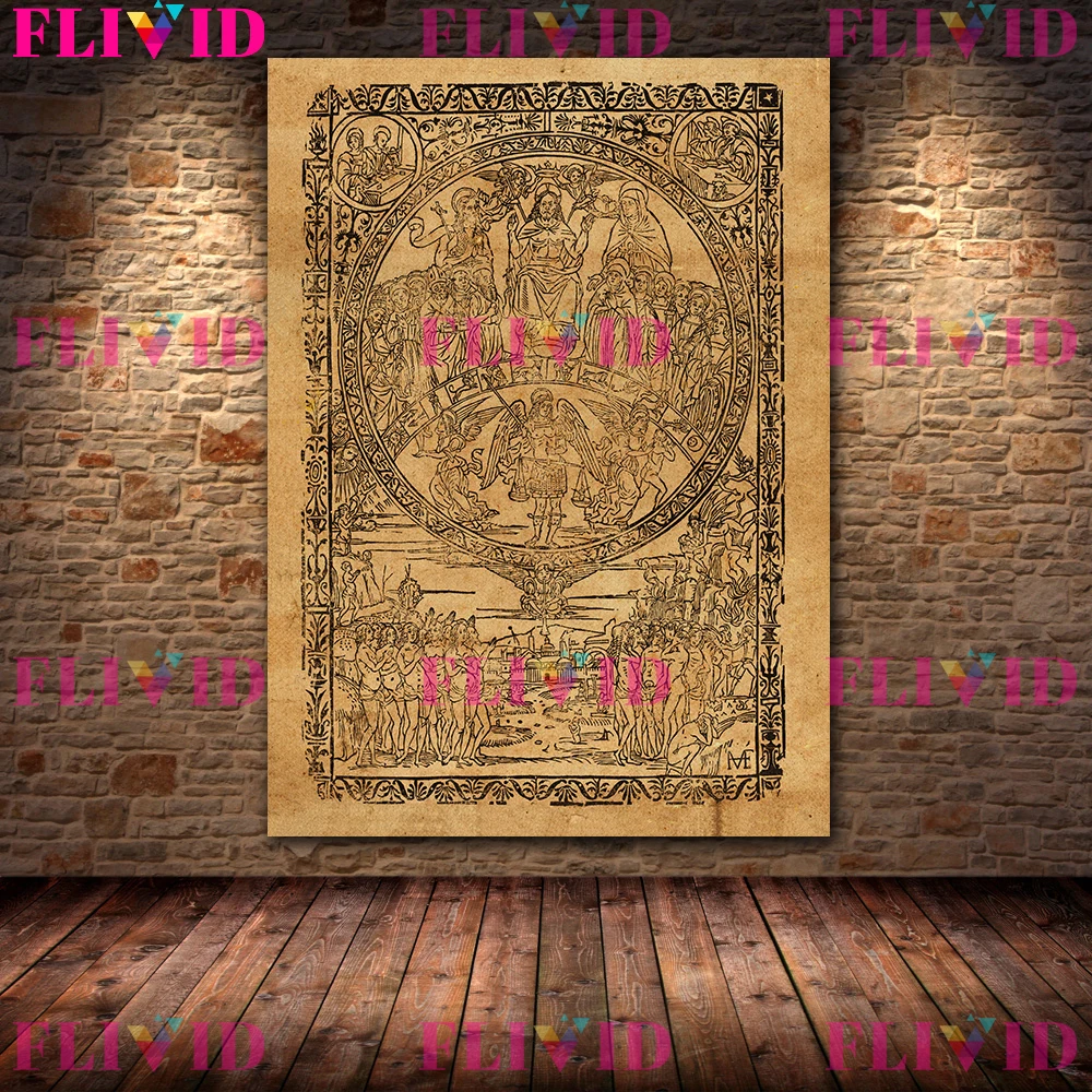 Alchemist And Arcane Symbols Vintage Witchcraft Art Poster Print Home Decor,Witchery Mystical Manuscripts Wall Art Canvas Print