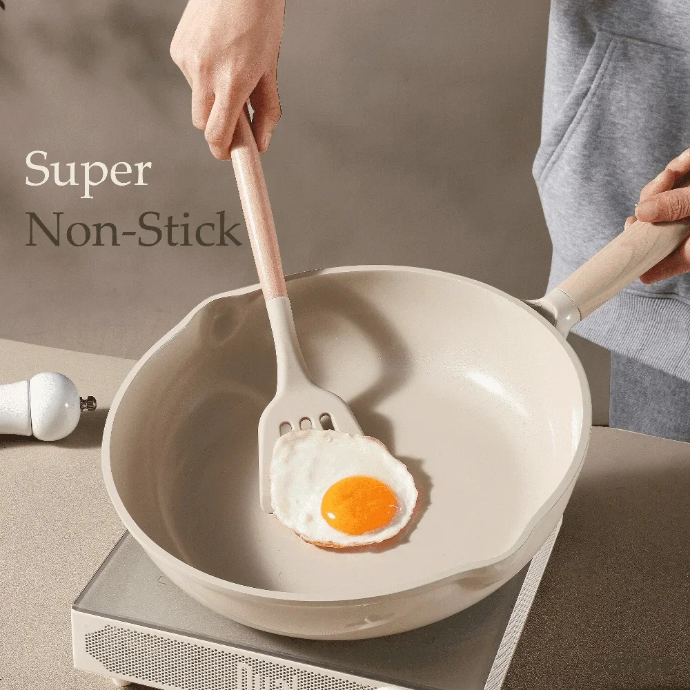 Frigideira de cerâmica antiaderente premium, frigideira por indução, sem toxinas, fácil limpeza, panelas pesadas, adequada para todos os fogões