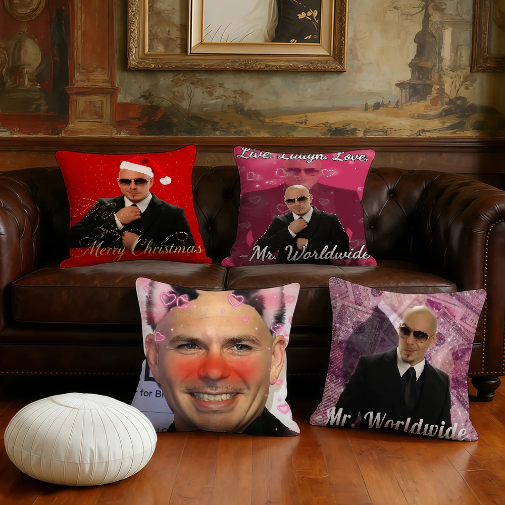 Mr Worldwide Pitbull Live Christmas cushion cover Plush Fabric Soft Double Sided Print Sofa Cushion Cover Throw Pillow Covers