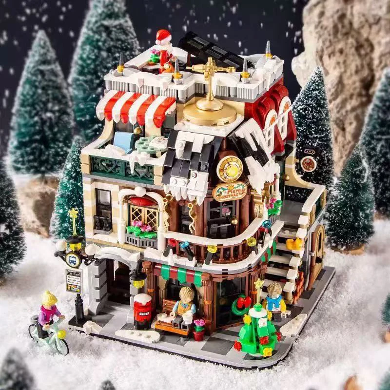 LOZ Christmas Street Series Building Blocks, Christmas Cafe House Model Assembly, Desktop Ornaments, Children's Holiday Gifts