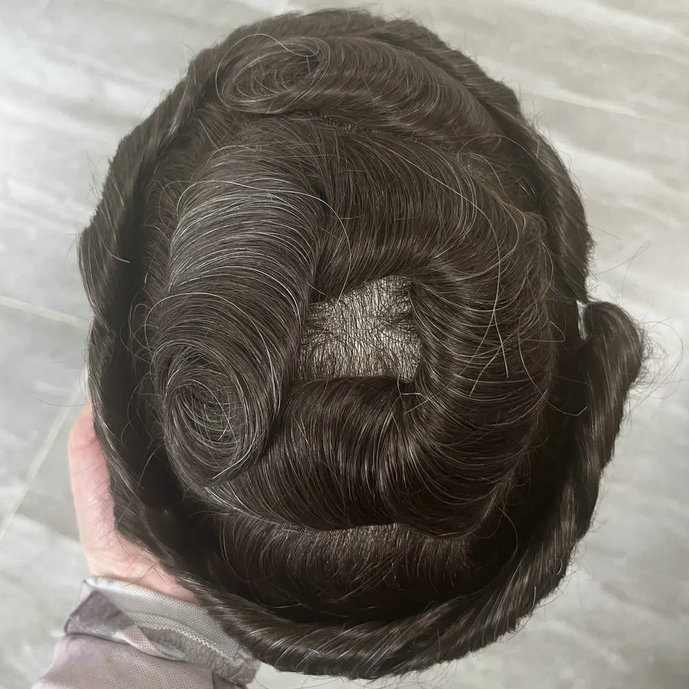 Natural Hairline0.04-0.05mm Super Thin Skin Mens Toupee Human Hair Prosthesis System For Men Protesis Capilar Hombre Pelo Humano