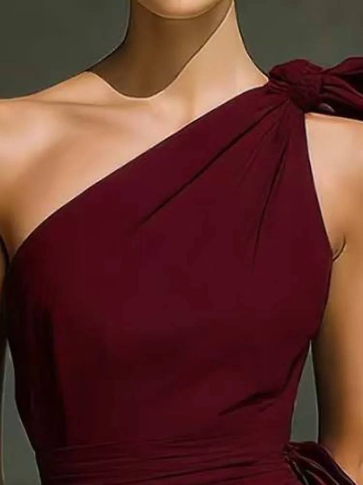 2026 Women's Elegant One Shoulder Jumpsuit Sleeveless Wide Leg Formal Romper With Pockets Evening Party Wedding Guest Outfit