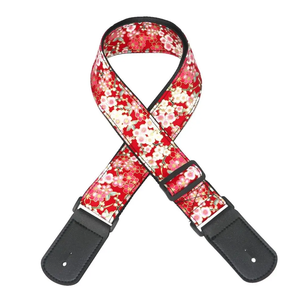 Vintage Guitar Strap Embroidered Print Cherry Blossom Electric Guitar Belts Butterfly Waves Guitar Shoulder Belt
