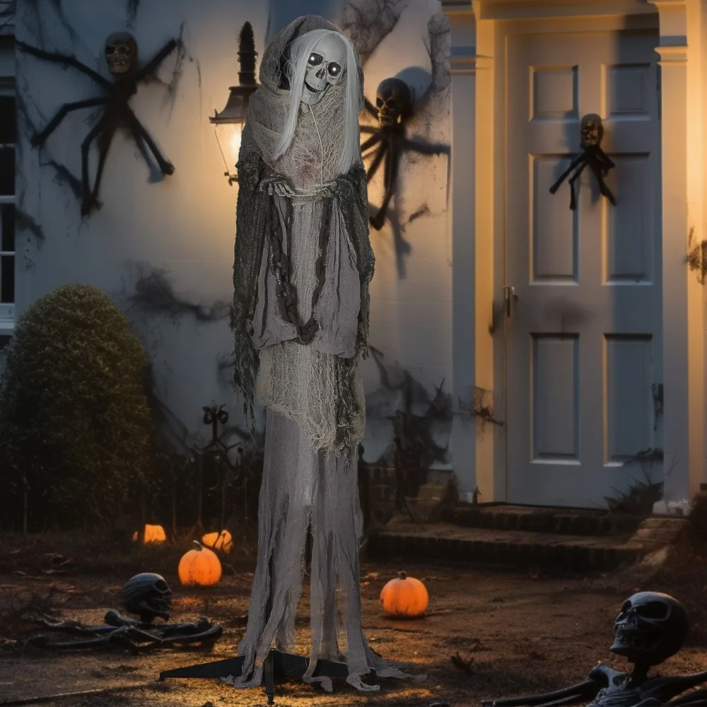 

72" Outdoor Halloween Decorations Skeleton Witch, Life Size Animated Scare Prop