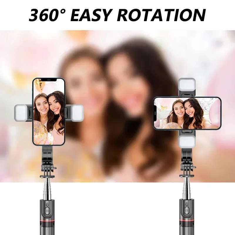 Składany kij do selfie Doule LED Fill Light z bezprzewodowym stojakiem na statyw Bluetooth Remote Desktop do uchwytu na smartfona z systemem iOS i Android — zdjęcie 4