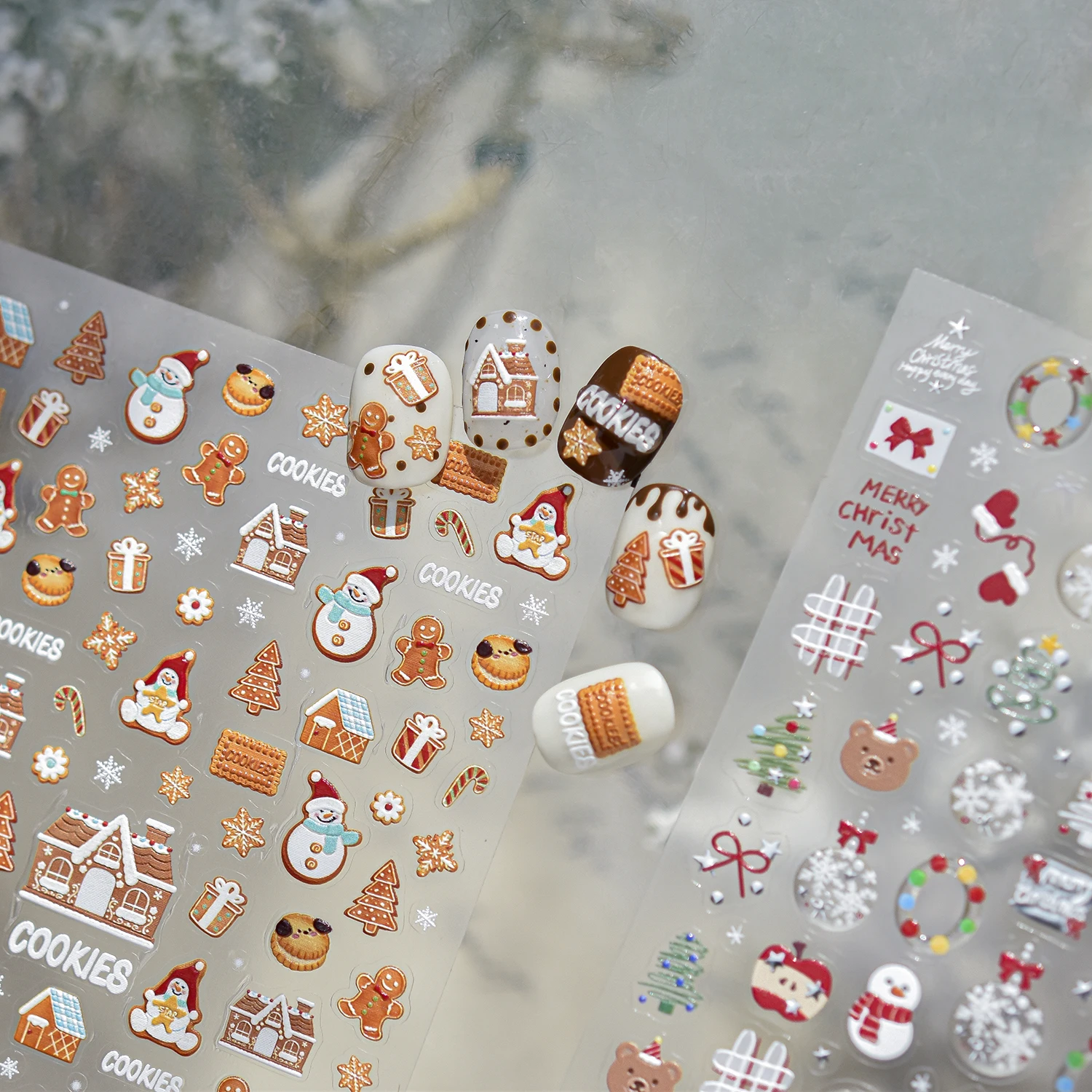 1PCS Winter Holiday Embossed Nail Stickers Iridescent Snowflake Pine Branch Mini Element Self Adhesive Nail Ornaments Stickers