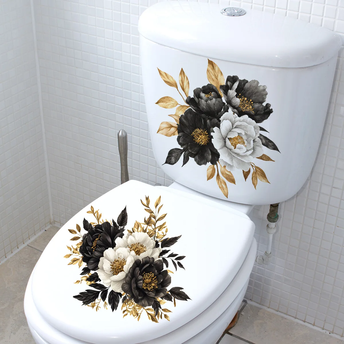 New Creative Black and White Color Flower Bathroom Waterproof Toilet Cover Toilet Sticker Self-adhesive Sticker