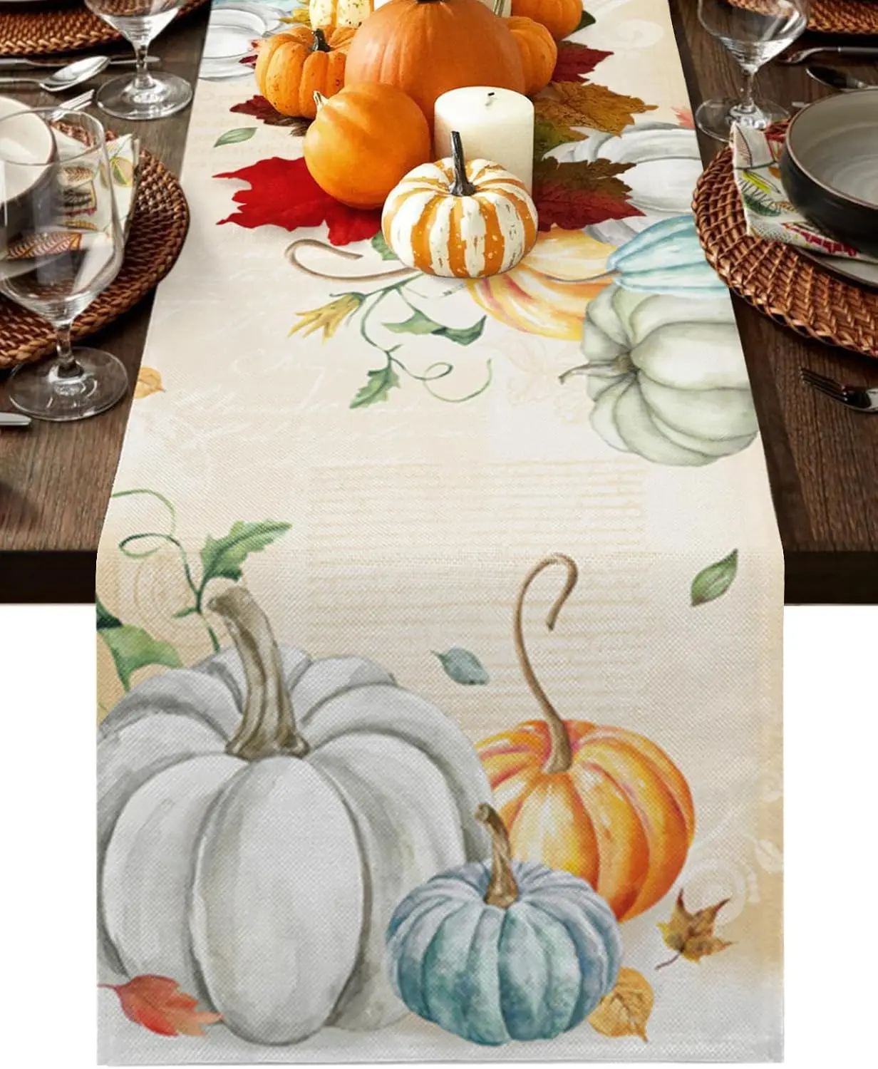 Thanksgiving Fall Autumn Pumpkin Table Runners Holiday Party Decor Farmhouse Harvest Leaf Table Runner Holiday Party Decorations