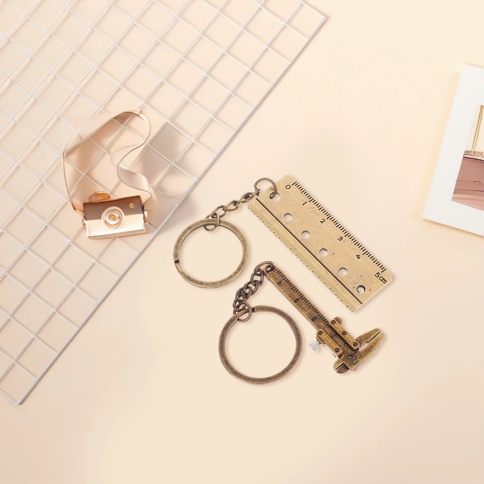 2 Pcs Caliper Keychain Measuring Vernier Gadget Holder Mini Pendant Small Tiny Charm Portable Ruler for Travel