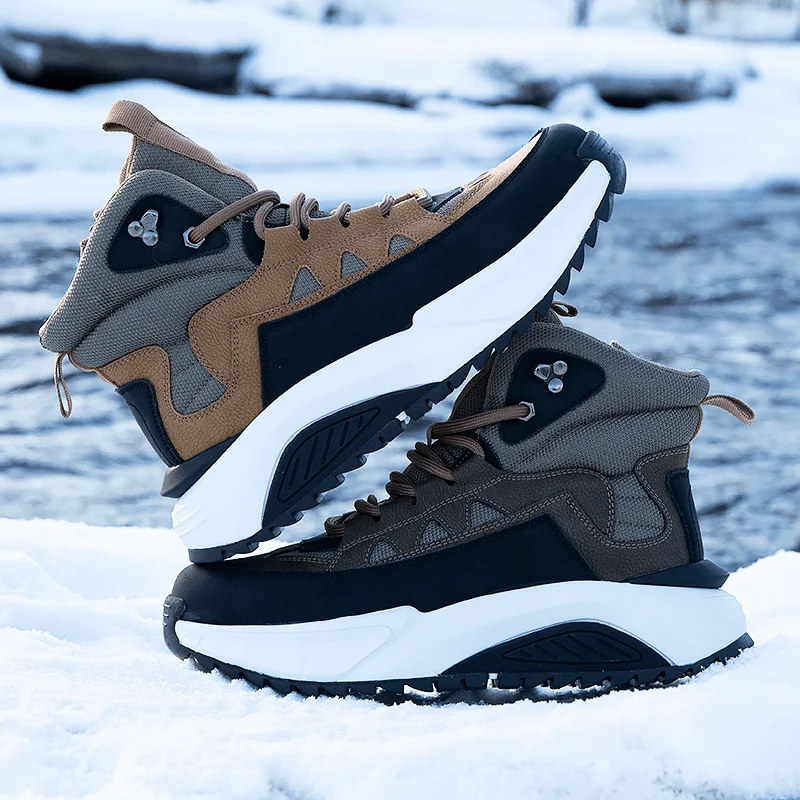 الرجال الشتاء الثلوج الأحذية سميكة الصوف بطانة للدفء قصيرة الصوف بطانة الرجال في الهواء الطلق عادية سميكة وحيد الأحذية القطنية