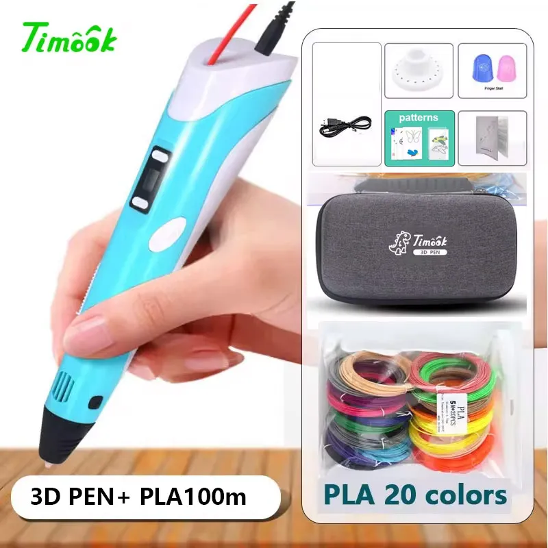 قلم طباعة ثلاثي الأبعاد قلم ثلاثي الأبعاد للأطفال مع خيوط PLA 20 لونًا، هدايا للأطفال مع حقيبة محمولة