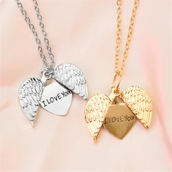 Trendy Heart Angel Wings Open Pendant Necklace Romantic 