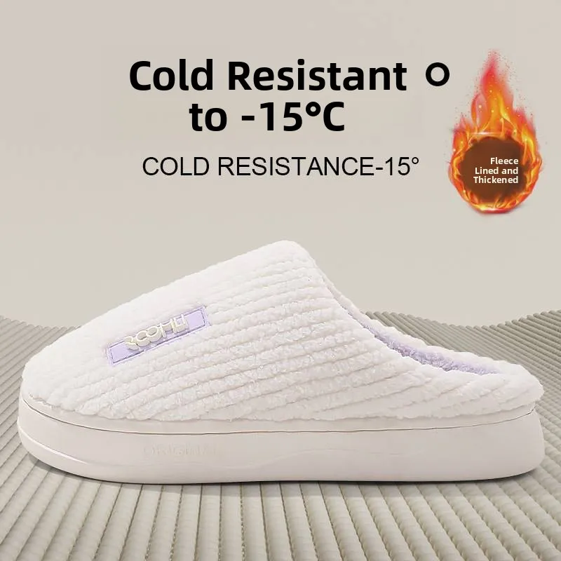 Zapatillas con forro Thi Bot Fce, zapatillas de algodón cálidas para interiores, cómodas zapatillas de invierno para el hogar, Material de PU de Color puro
