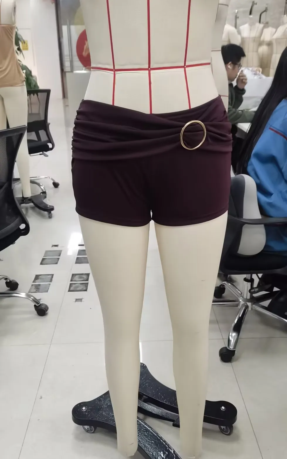 

Women's Mini Shorts Elastic Waist Low Rise Fashion Summer Ruched Design Round Ring Decor Shorts