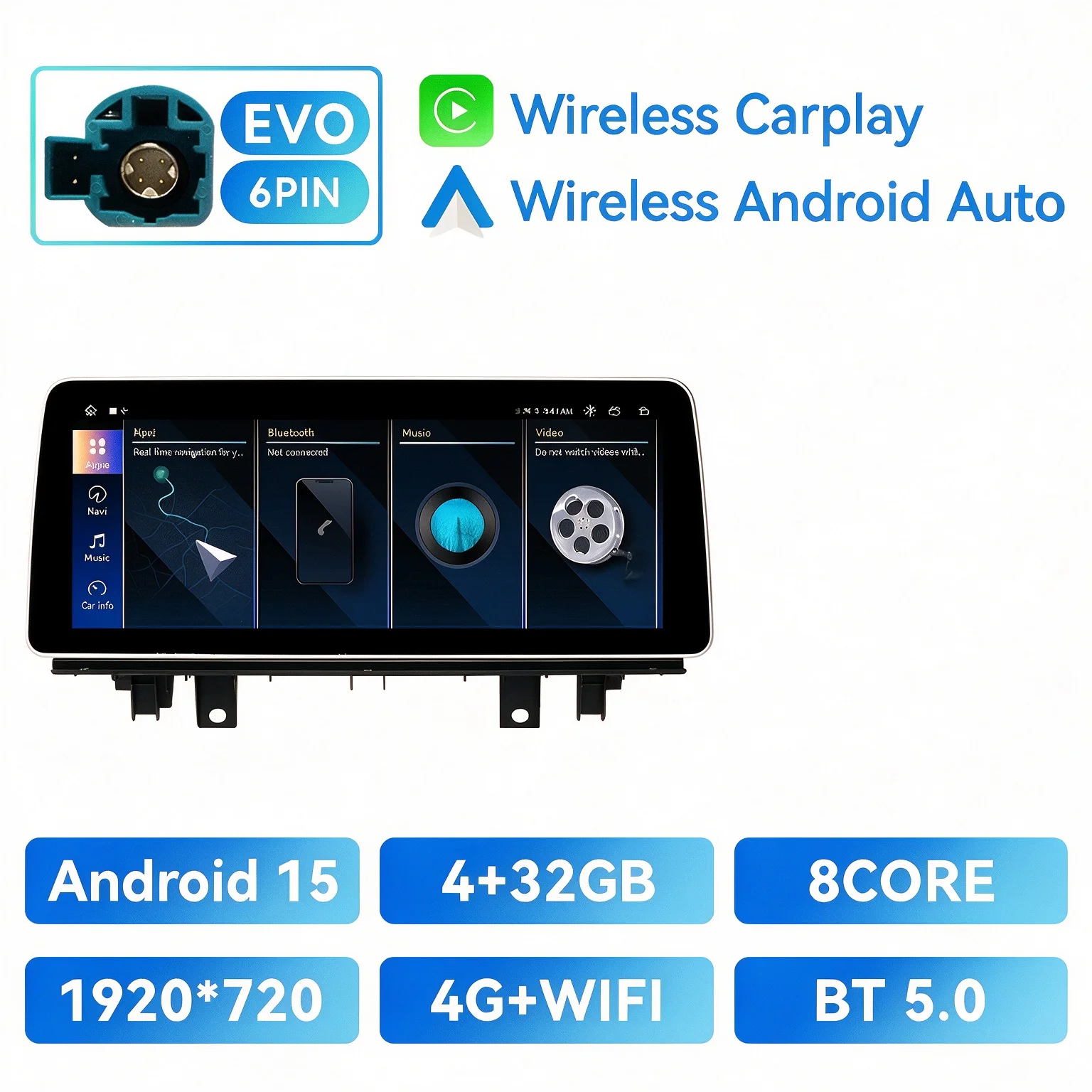 XONRICH Draadloze CarPlay 12.3" IPS Multimedia Speler Android 15 Autoradio voor BMW X1 F48 X2 F39 2018-2021 EVO DSP GPS 6GB+128GB