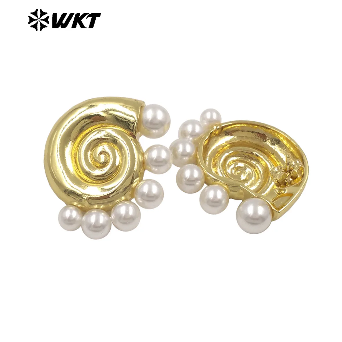 

WT-ME130 Minority Beautiful Yellow Brass Artificial Pearl Snail Shape Silver Gold Earring For Girl Dressing ACC