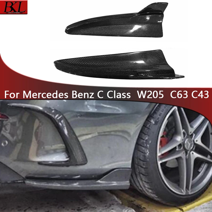 For Mercedes Benz C Class W205 C63 C43 Carbon fiber corner protector for rear bumper spoiler corner trim and rear chin
