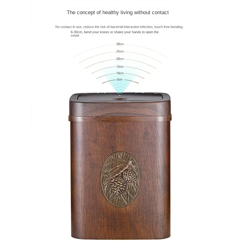 Intelligent Automatic Dustbin - Wooden Trash Container with Motion Sensor for Household, Living Room, Bedroom, Kitchen, Bathroom