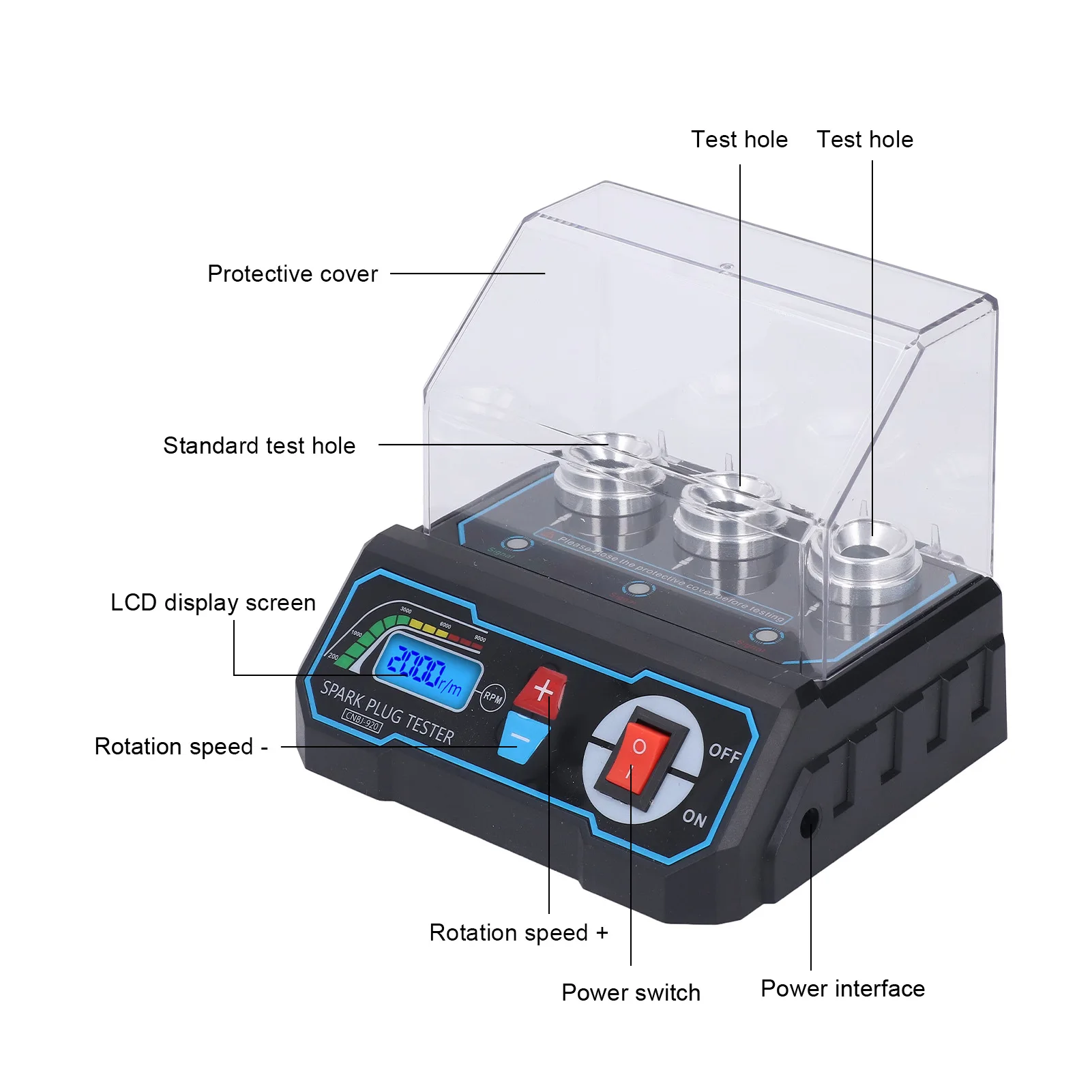 920 LCD Ignition Tester 3 Hole High Voltage Simulator For 12V Car Engine-Plug Test Tool 200-9000 RPM Adjustable