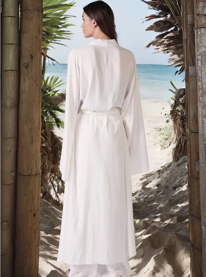 Conjunto de Dos Piezas de Ropa de Playa con Protección Solar, Cárdigan Informal de Manga Larga con Cuello en V, Hoado, Pant...
